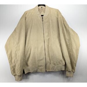 Winner Mate Tan Faux Suede Bomber Jacket Mens XL Water Resistant Full Zip Beige